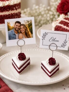 Red Velvet Cake Photo Holder, Place Card Holder, Food Label | Handmade Set of 2